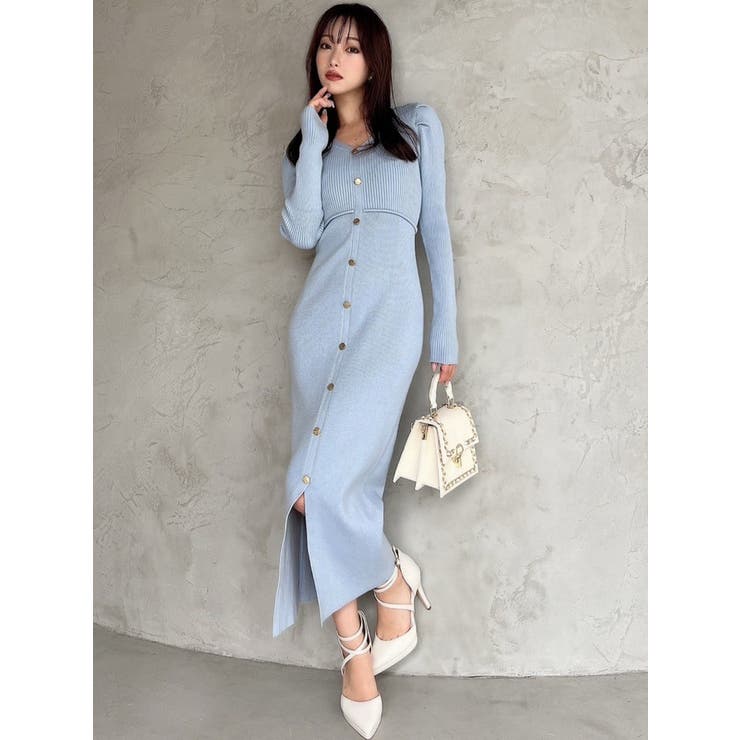 ゴールドボタンタイトニットワンピース[品番：MKSW0061830]｜RESEXXY