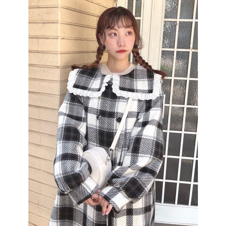 チェックセーラーカラーAラインコート[品番：MKSW0053816]｜merry