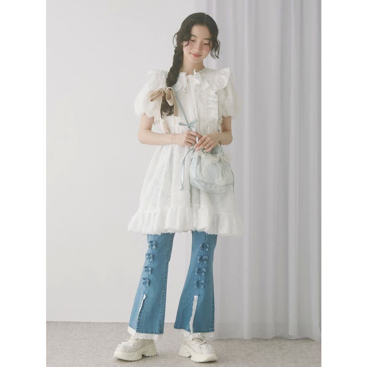 flowerジャガードミニワンピース[品番：MKSW0065069]｜merry jenny