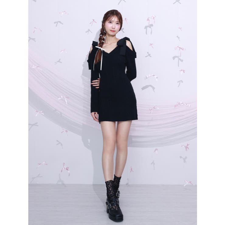 リボンオフショルミニワンピース[品番：MKSW0061854]｜EATME