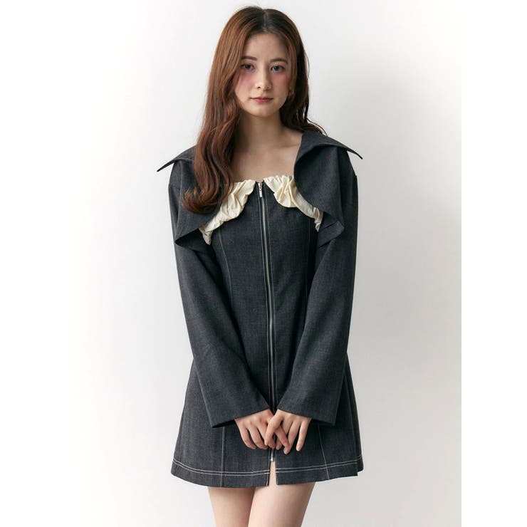 クロップドジャケット＆ミニワンピースセット[品番：MKSW0066230