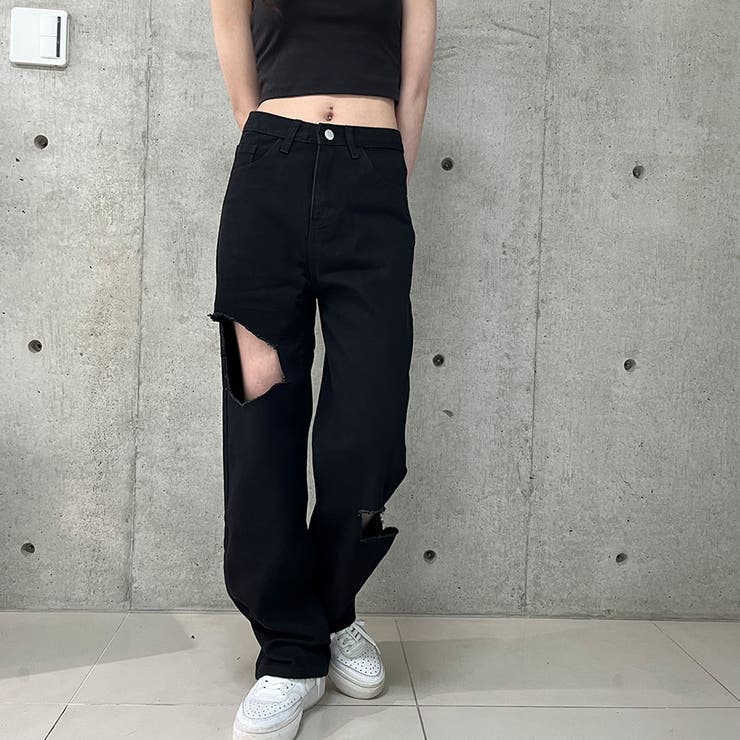 ダメージブラックデニムパンツ[品番：MJNW0003092]｜me Jane（ミー