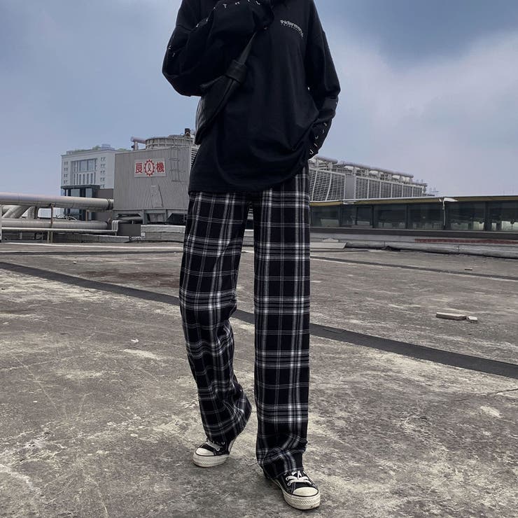 チェック柄 ワイドパンツ レディース[品番：II000005751