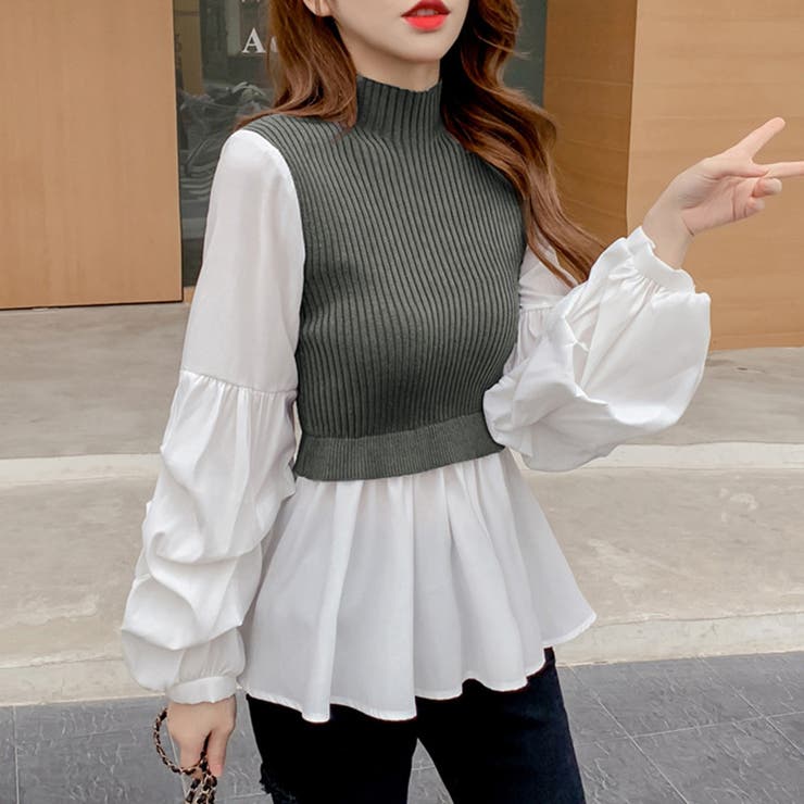 ドッキング ニットブラウス レディース[品番：II000005713