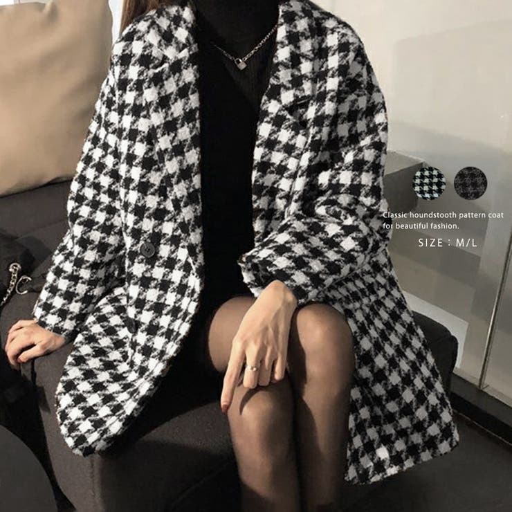 千鳥格子柄 ジャケット 中綿コート 秋冬[品番：II000009655