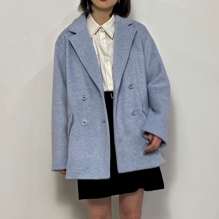 ウールライクダブルコート／ダブルブレストショート丈[品番