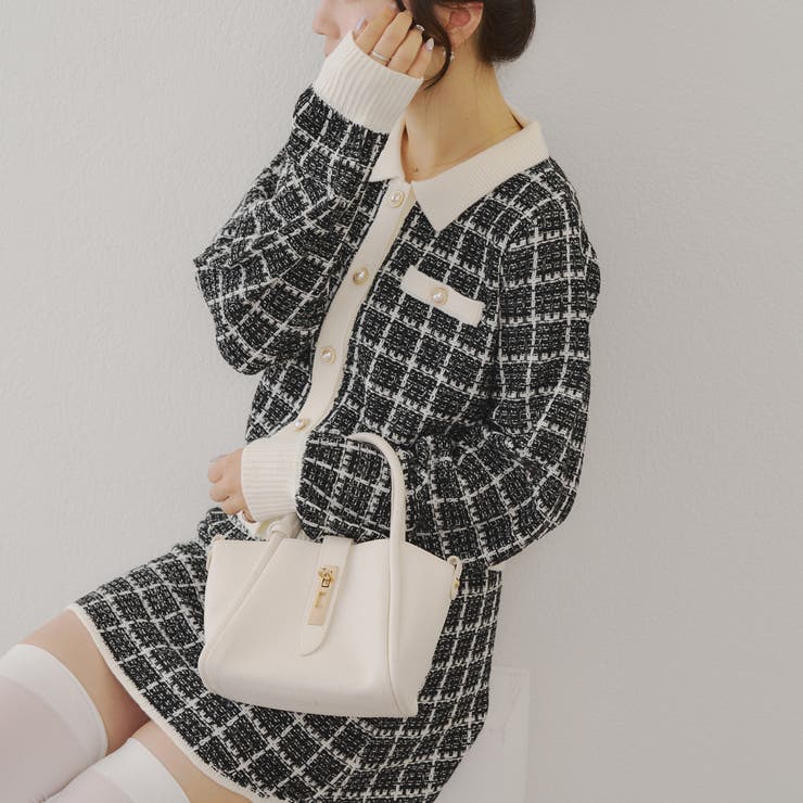 セットアップ】ツイードニットカーディガン&ミニスカートセット[品番