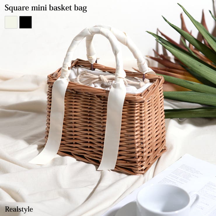 リボンハンドルスクエアミニかごバッグ レディース カゴバッグ[品番