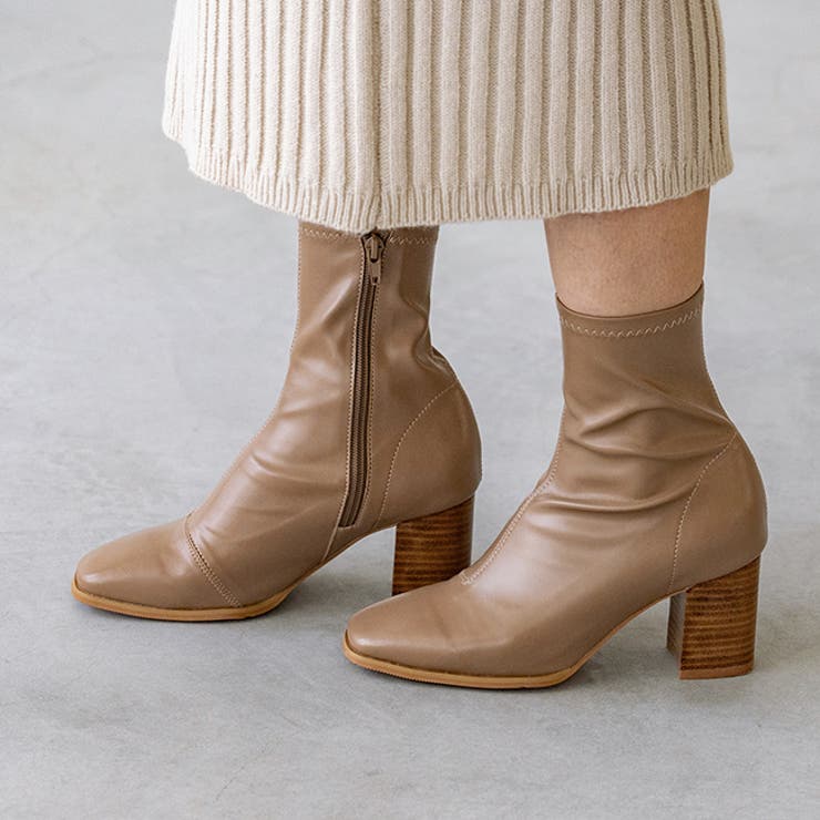 ショートブーツ レディース チャンキーヒール[品番：HSYS0010387