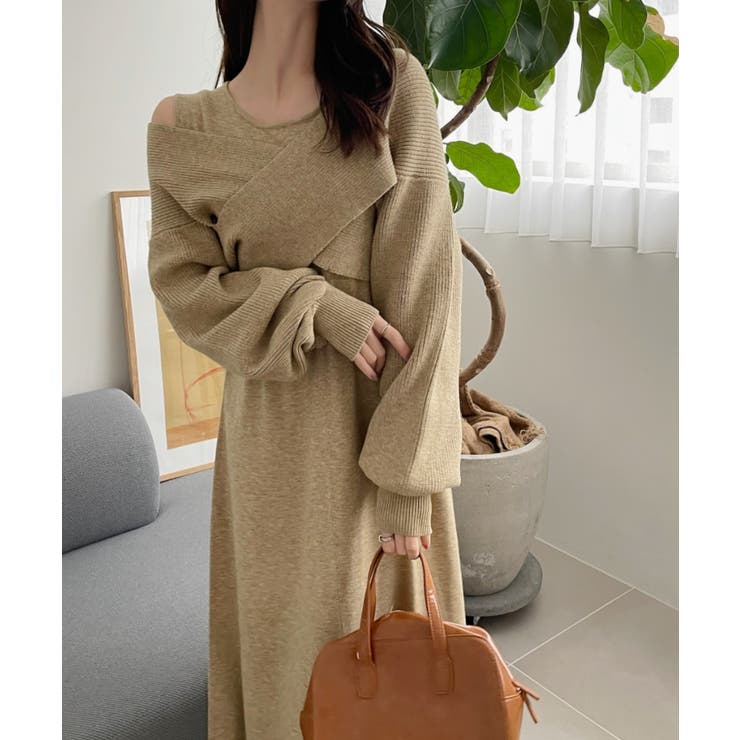 アンサンブル クロスニット ノースリーブ ワンピース[品番