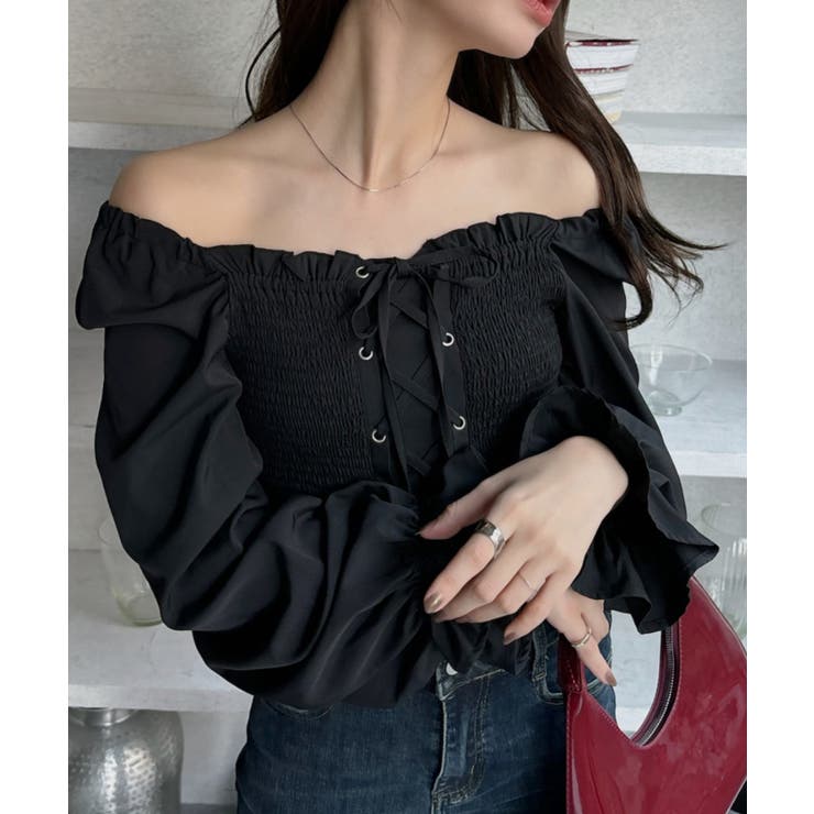 レースアップ 2WAY ボリュームスリーブ ブラウス[品番：ORGW0009366