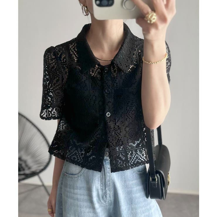 クロシェレースショートシャツ レース ショート丈[品番：ORGW0000473