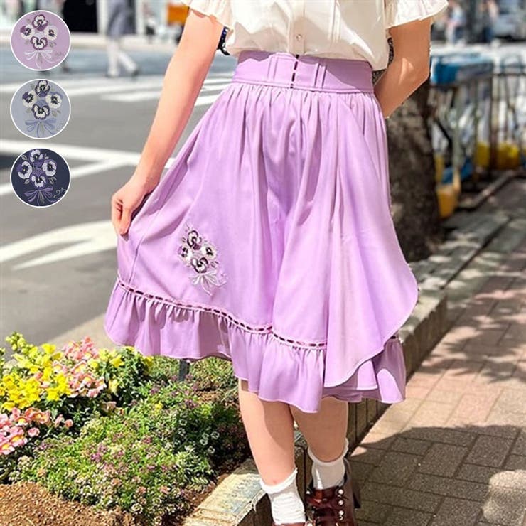 パンジー刺繍ラッフルスカート[品番：IGAW0004921]｜axes femme