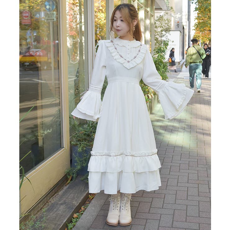 ローズ×リボン姫袖ワンピース[品番：IGAW0007343]｜axes femme