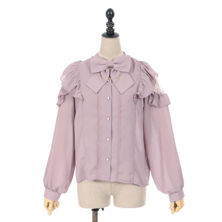 リボン付フリル長袖ブラウス[品番：IGAW0005443]｜axes femme