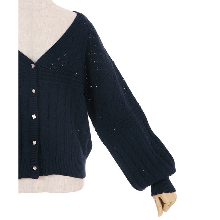 透かし編みニットカーディガン[品番：IGAW0001632]｜axes femme