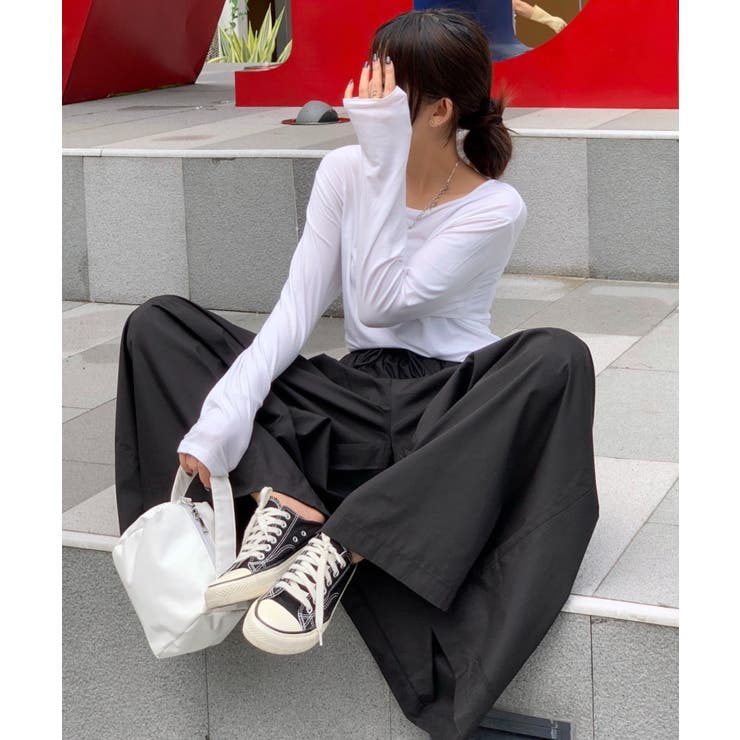 スカート見えのゆるっとワイドシルエットガウチョパンツ[品番