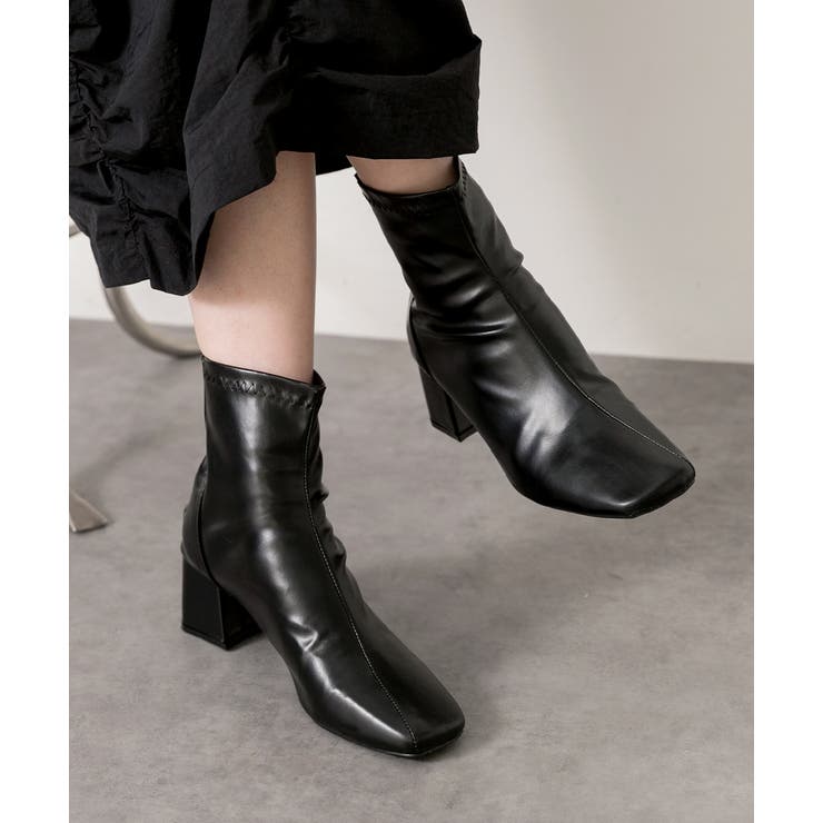 スクエアトゥ ショートブーツ[品番：ADEW0004623]｜ad thie