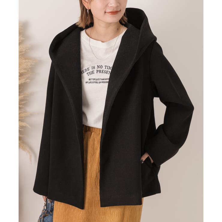 ウールタッチ フード付きショート丈コート[品番：ADEW0004269]｜ad