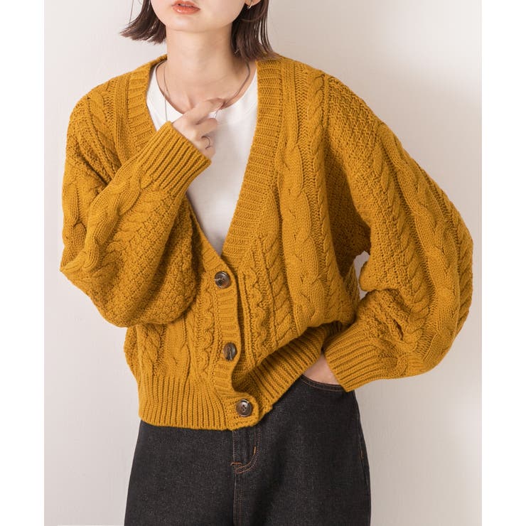ボリュームスリーブ ケーブルニットカーディガン[品番：ADEW0004183