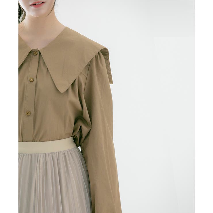 ビッグカラーブラウス セーラーカラー ギャザー ボタン[品番