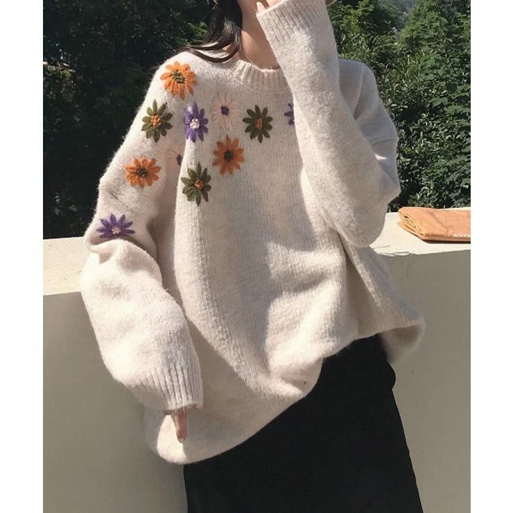 新作 花刺繍ニットセーター 韓国ファッション[品番：XT000004564