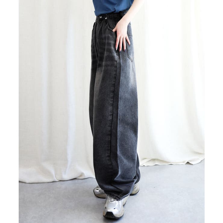 14色2WAYデザインジーンズデニム深めのウエストタックハイウエスト