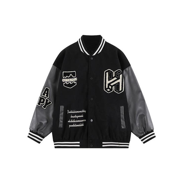 ブルゾン【HOOK】H柄 ユニセックスアメカジワッペン刺繍スタジャン