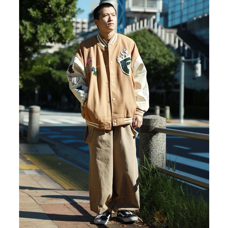 HOOK】ユニセックスアメカジワッペン刺繍スタジャンジャケット