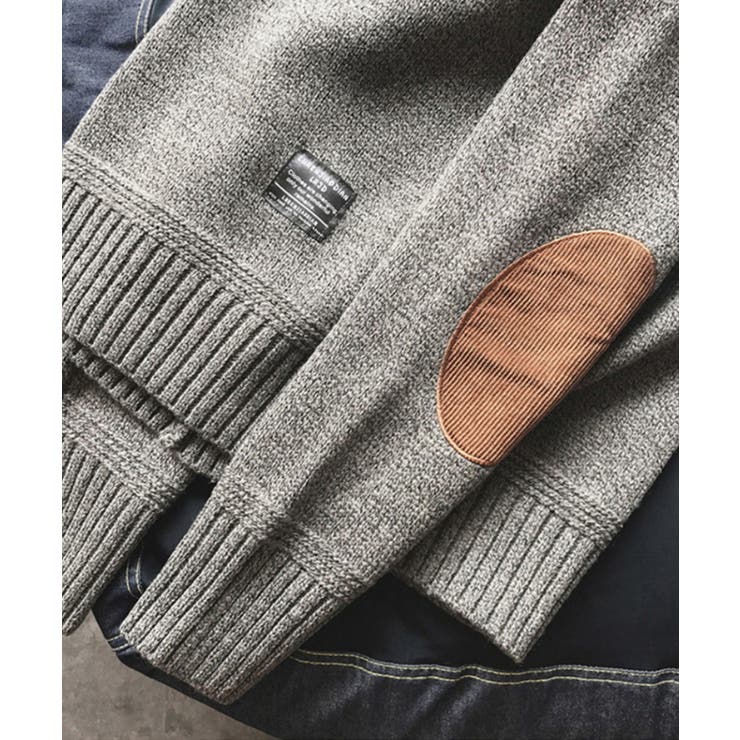 メンズ エルボーバッチ付きニット セーター[品番：XT000003716