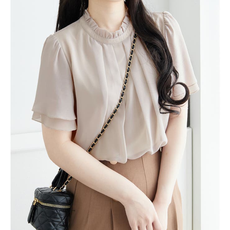 フリル衿シフォンタックブラウス（半袖）[品番：ATTW0007162]｜Viola e