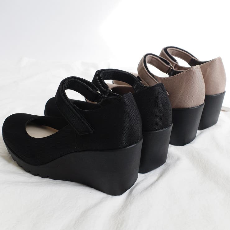 日本製 ウェッジソール ストラップ パンプス レディース[品番