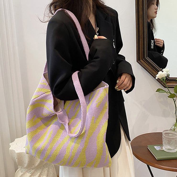 ニットバッグ トートバッグ 大容量かばん[品番：AGCW0004572