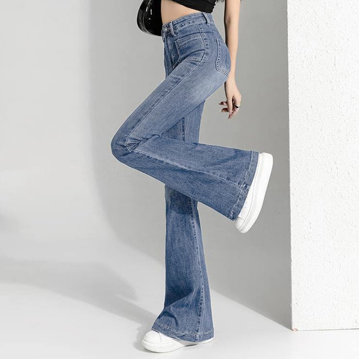 フレアデニムパンツ セミフレアパンツ韓国[品番：AGCW0003705