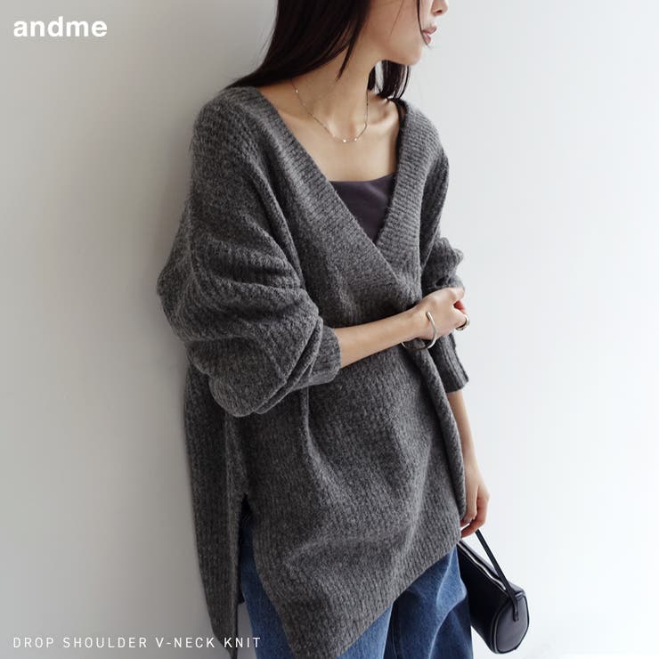 Vネック 片畦ニット トップス[品番：AZ000004159]｜andme（アンドミー