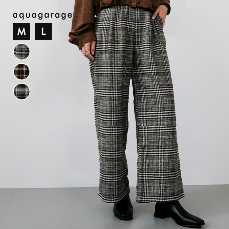 チェック柄ワイドパンツ 春 夏 秋 冬 M L[品番：QU000008362