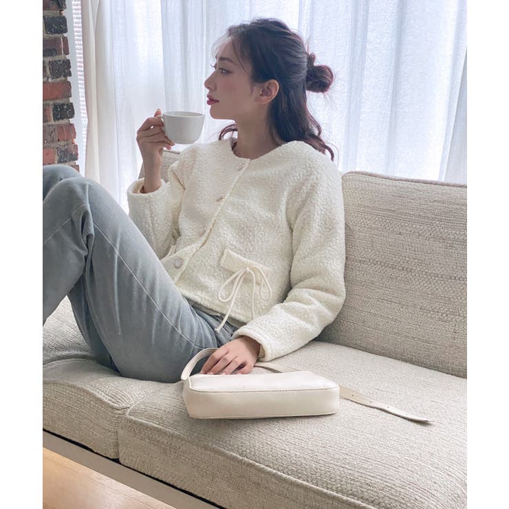 ノーカラーポケットリボンジャケット[品番：FROW0001296]｜by muni:r