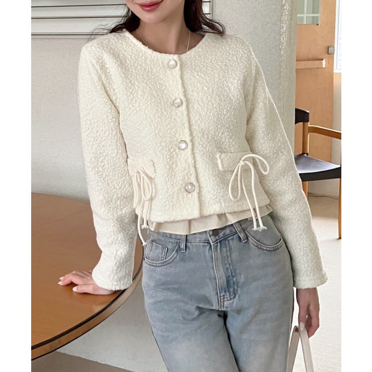 ノーカラーポケットリボンジャケット[品番：FROW0001296]｜by muni:r