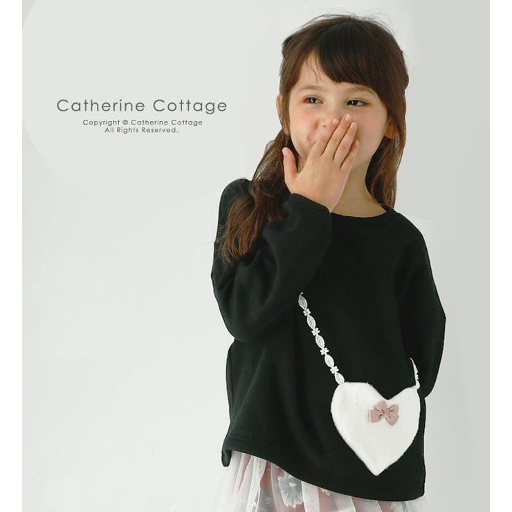 長袖トップス 裏起毛ハートポシェット長袖Tシャツ 女の子[品番