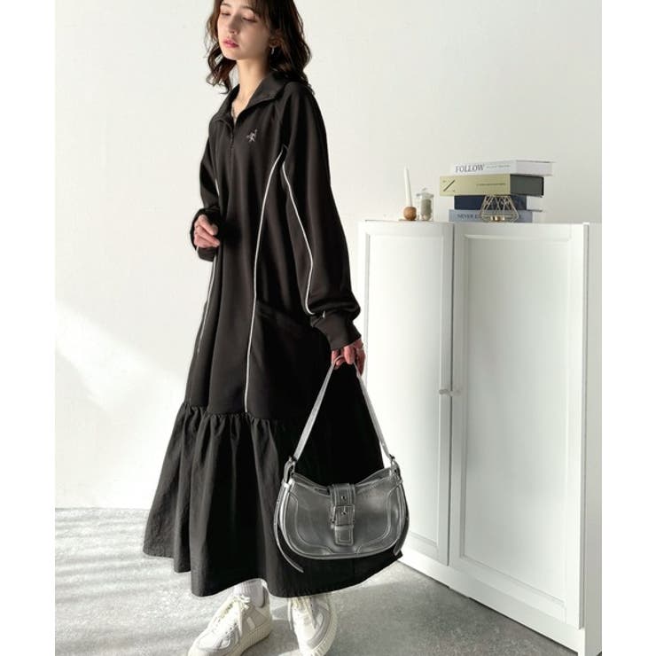 スポーツMIIX!胸元刺繍入り異素材ドッキングハーフジップパイピング