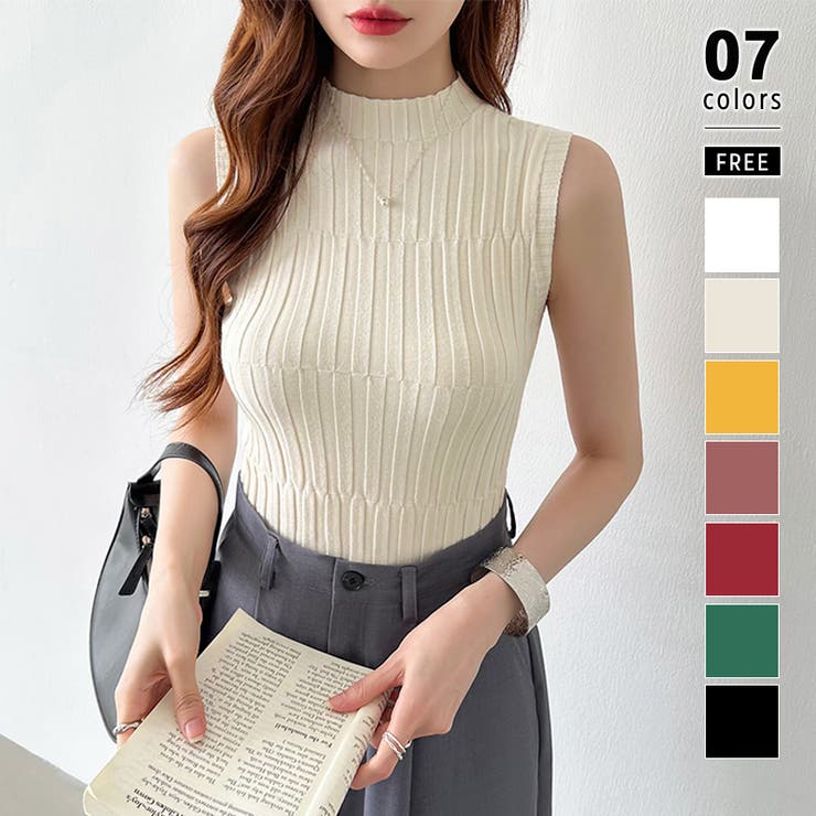 ノースリーブハイネック サマーニット タンクトップ[品番：COCW0005845