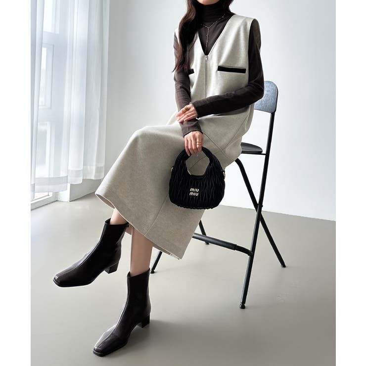 ジャンパースカート ハーフジップワンピース vネック[品番