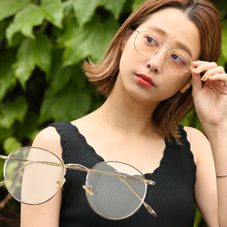 ゴールドフレームラウンド型伊達メガネ 石田一帆さん着用(丸眼鏡 伊達