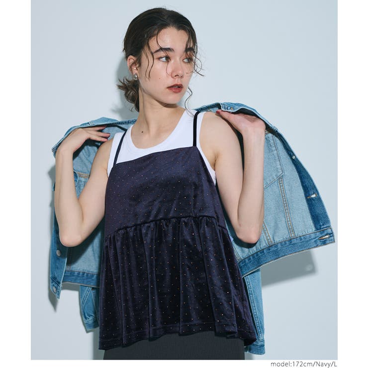 ラインストーンベロアキャミソール[品番：PA000017410]｜coca（コカ