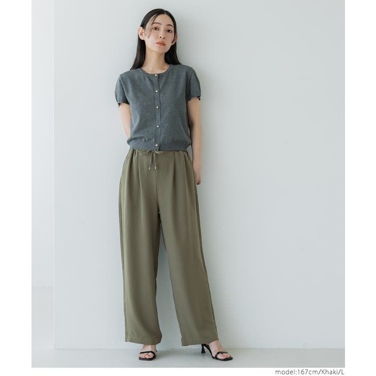 セットアップ可】シボサテンライクイージーパンツ[品番：PA000014479