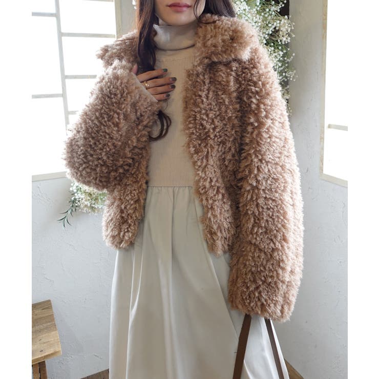 プードルボア2wayカラーショートジャケット ファーコート コート[品番