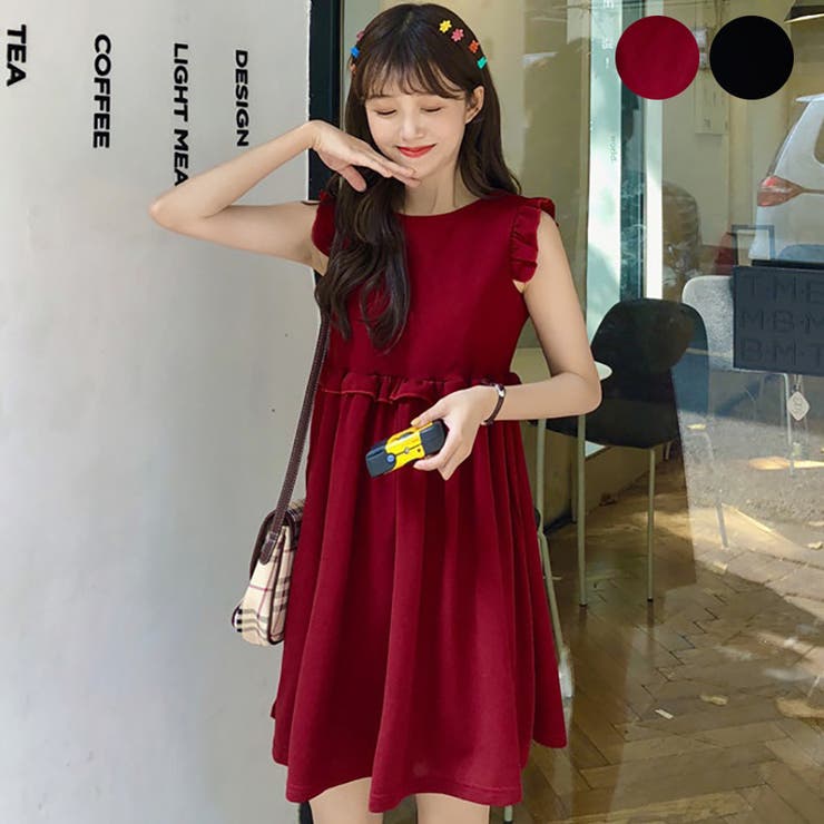 トレンドファッション♪フリルデザインノースリーブワンピース 春夏