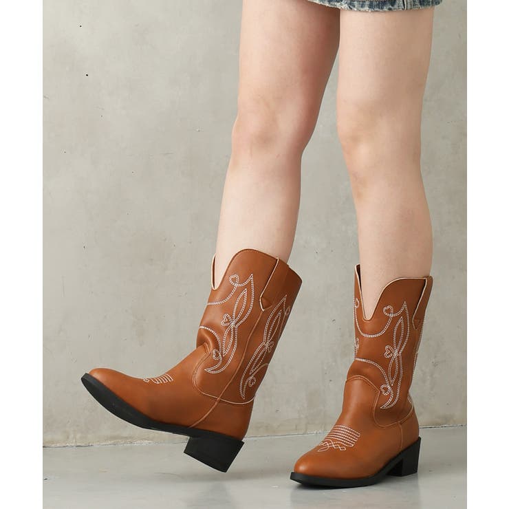 25年秋冬新作】ポインテッドトゥ ミドル丈 ウエスタンブーツ[品番