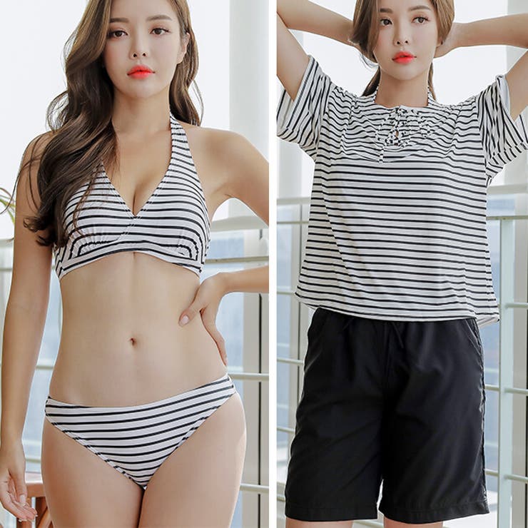 ホルターネック ストライプビキニ 体系カバー[品番：LCLW0002381