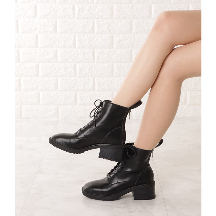 スクエアトゥ レースアップ ショートブーツ[品番：LCLW0003833